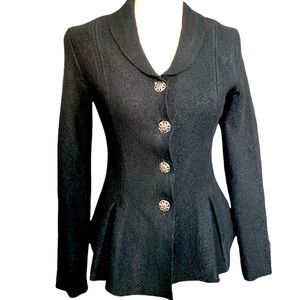 Alexandra Bartlett 100% wool Black Peplum Blazer with Shawl Collar Sz S